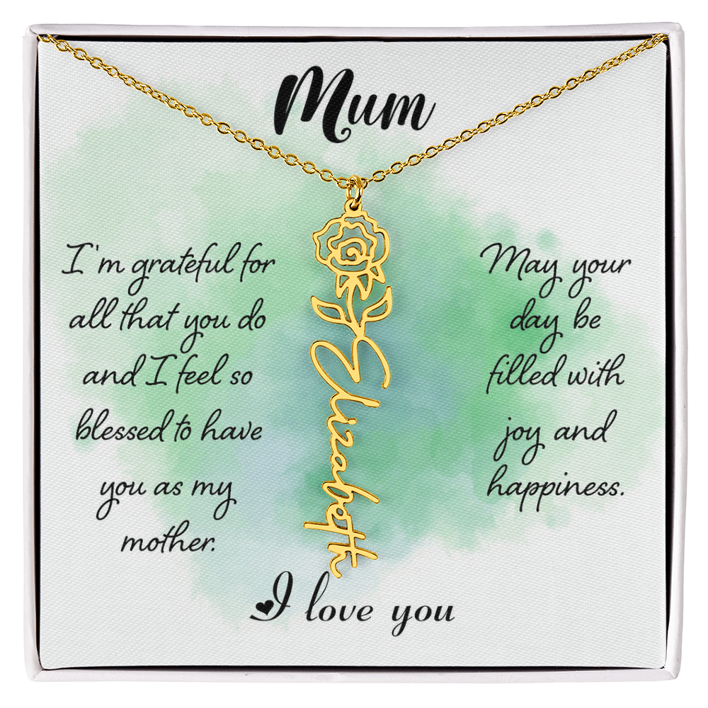 Mum Grateful for All You Do Flower Name Necklace