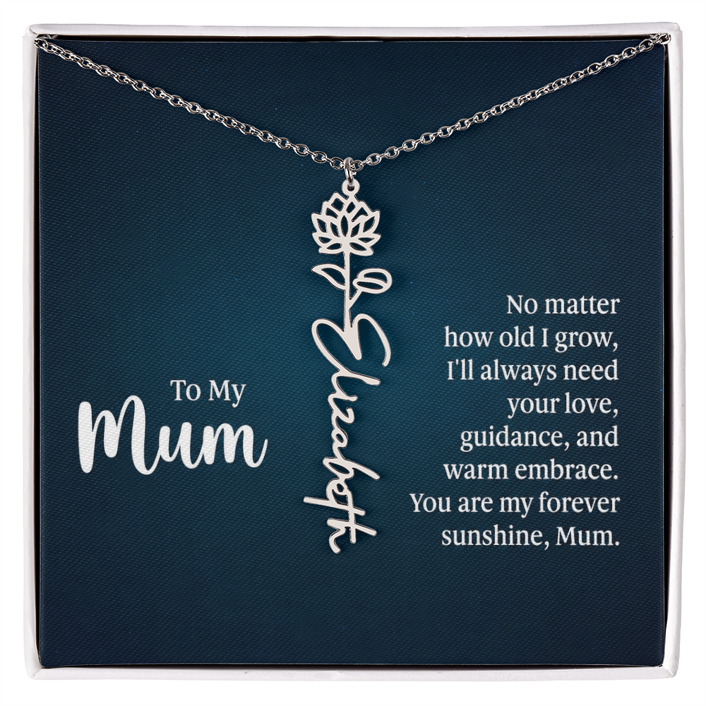 To My Mum Forever Sunshine Flower Name Necklace