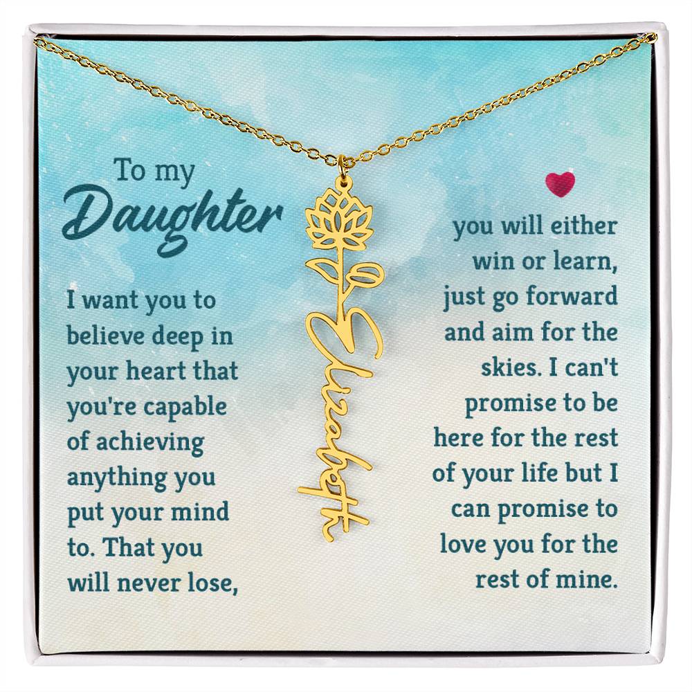 To My Daughter Aim for the Skies Flower Name Necklace