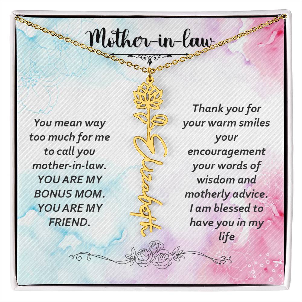 Mother-in-Law Bonus Mum and Friend Flower Name Necklace
