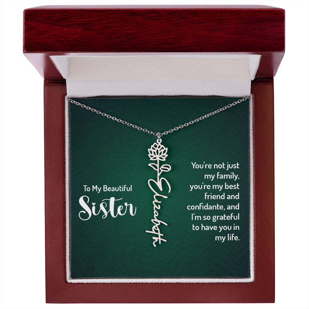 To My Beautiful Sister Best Friend and Confidante Flower Name Necklace