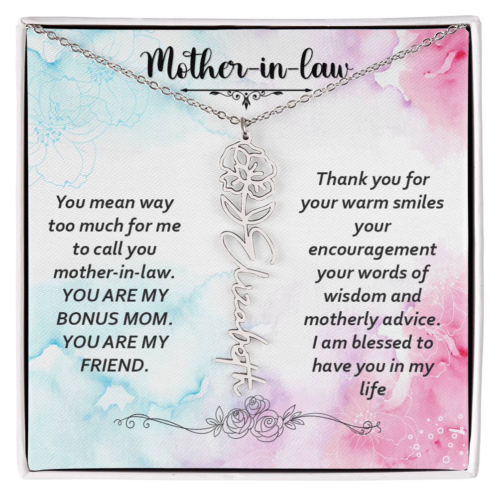 Mother-in-Law Bonus Mum and Friend Flower Name Necklace