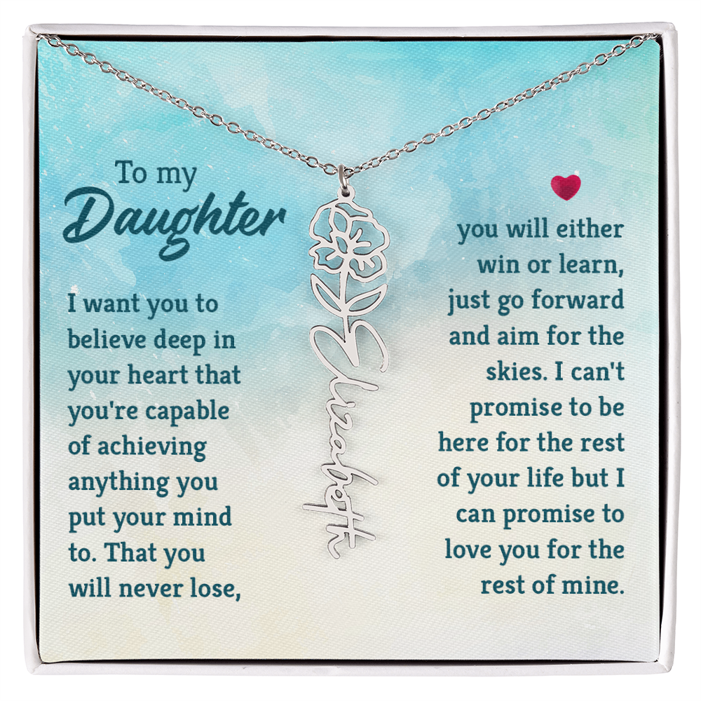 To My Daughter Aim for the Skies Flower Name Necklace