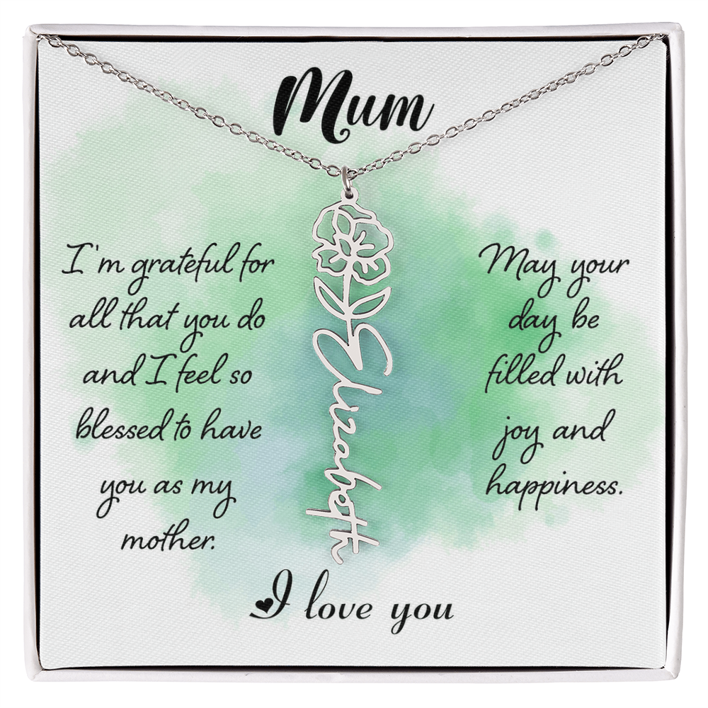 Mum Grateful for All You Do Flower Name Necklace