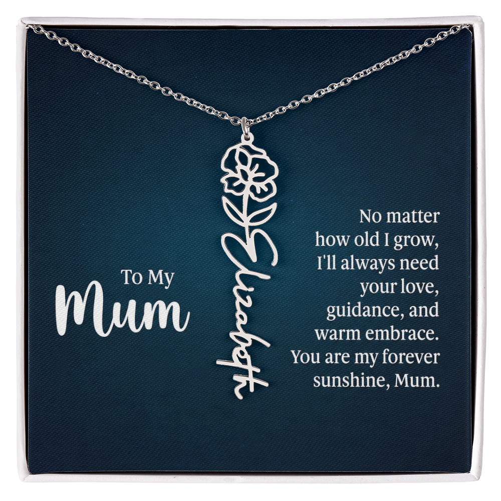 To My Mum Forever Sunshine Flower Name Necklace