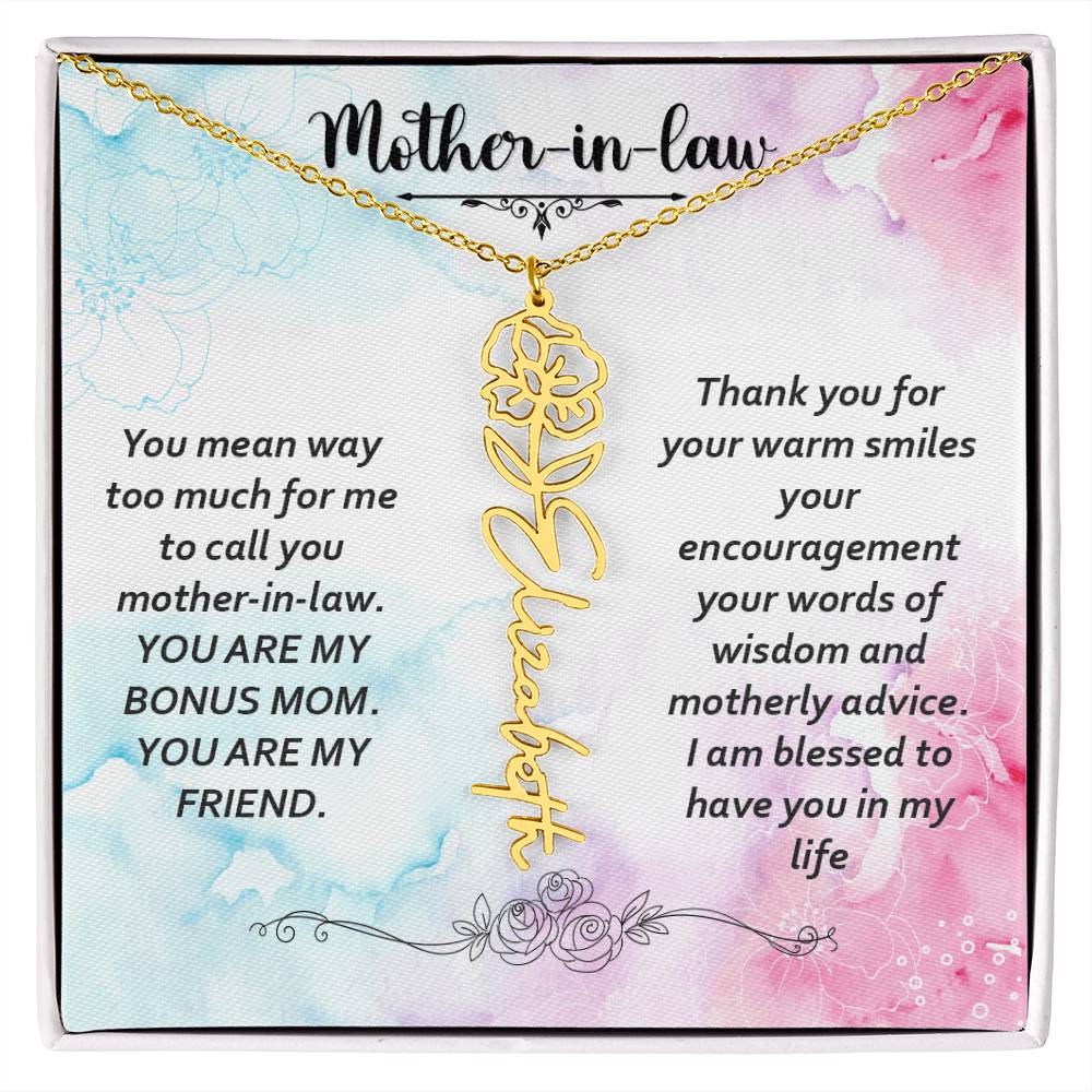 Mother-in-Law Bonus Mum and Friend Flower Name Necklace