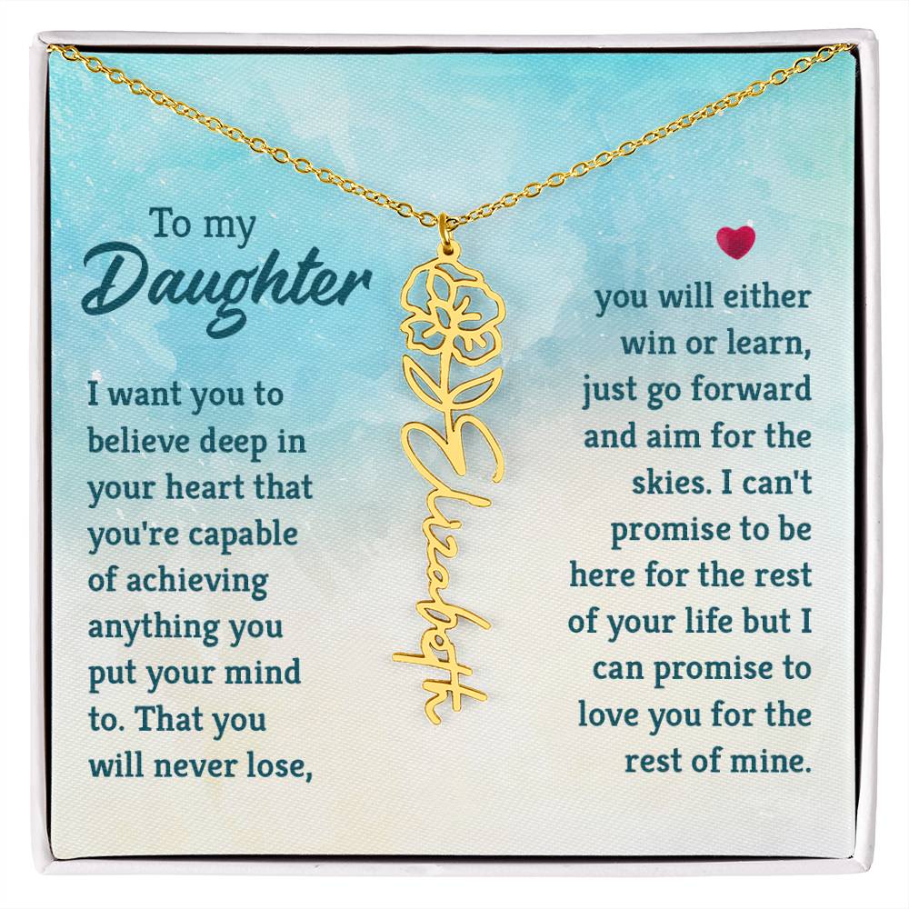 To My Daughter Aim for the Skies Flower Name Necklace