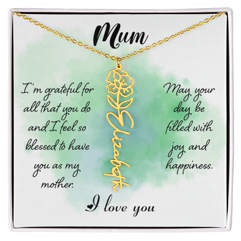 Mum Grateful for All You Do Flower Name Necklace