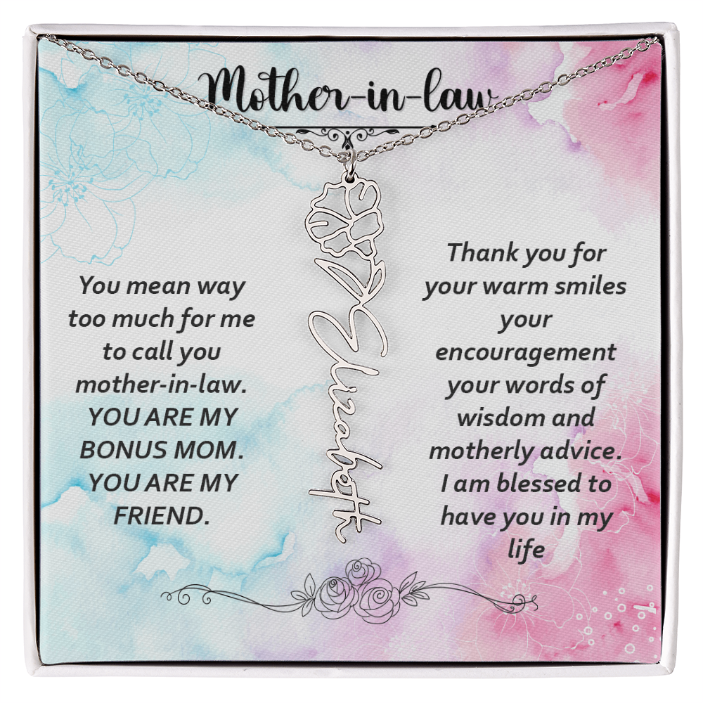 Mother-in-Law Bonus Mum and Friend Flower Name Necklace