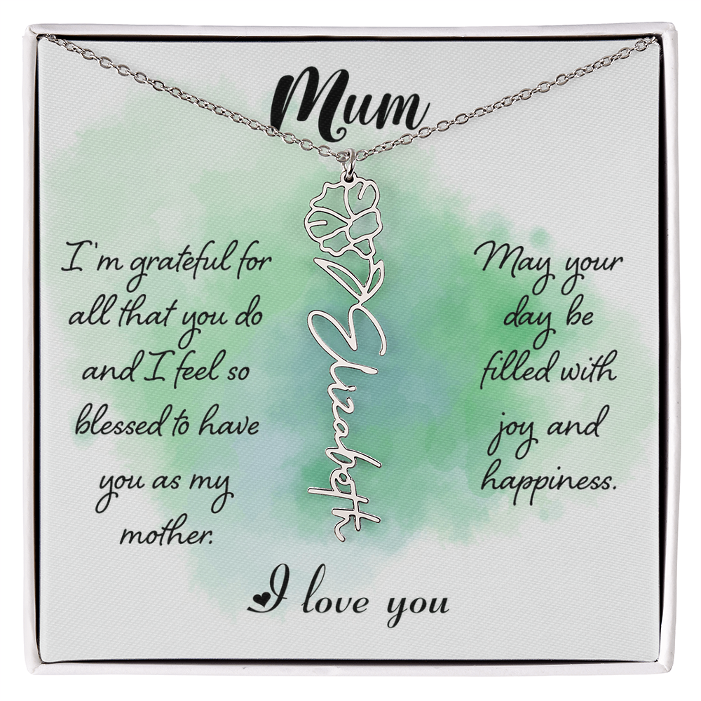 Mum Grateful for All You Do Flower Name Necklace
