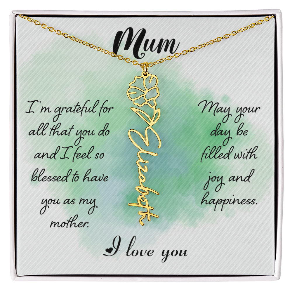 Mum Grateful for All You Do Flower Name Necklace