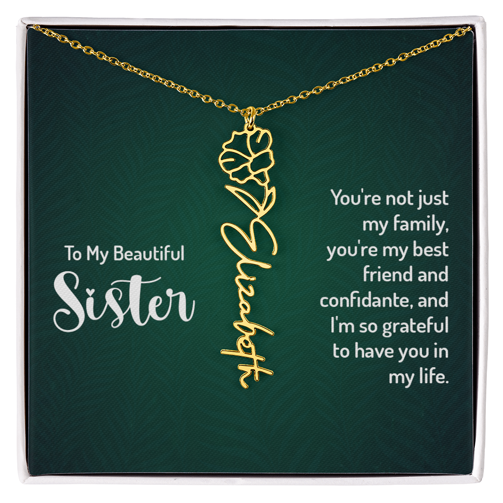 To My Beautiful Sister Best Friend and Confidante Flower Name Necklace