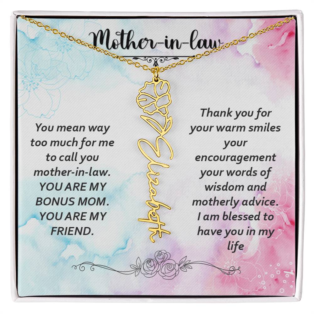 Mother-in-Law Bonus Mum and Friend Flower Name Necklace