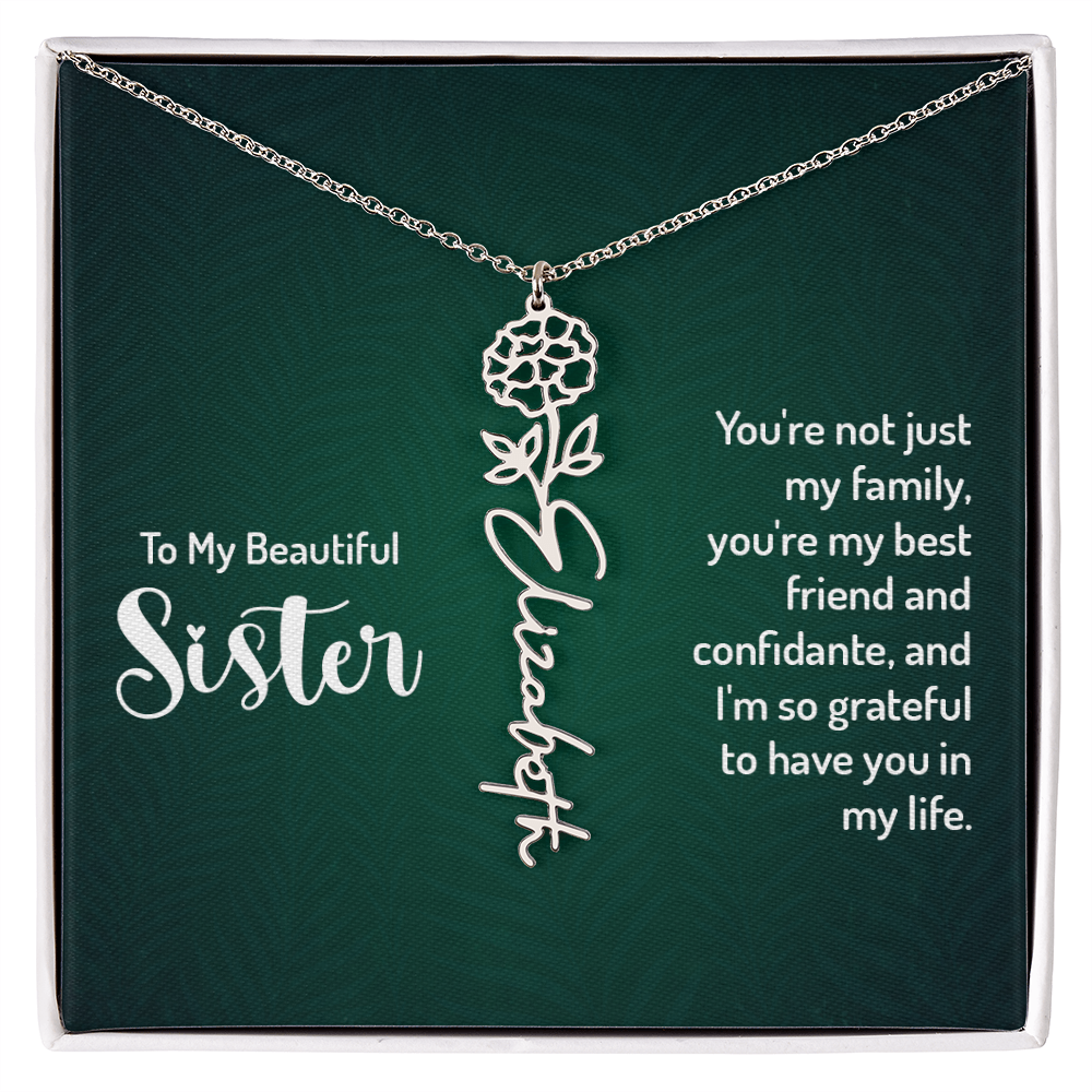 To My Beautiful Sister Best Friend and Confidante Flower Name Necklace
