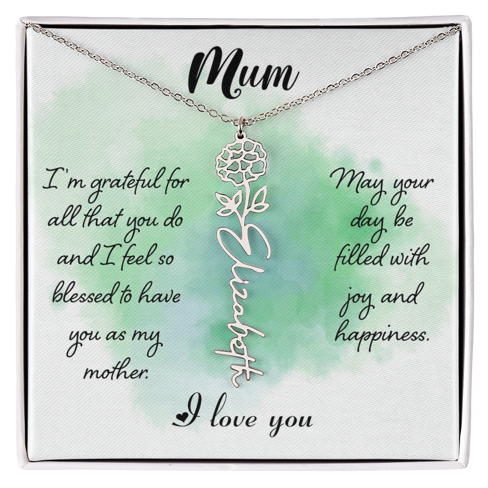 Mum Grateful for All You Do Flower Name Necklace