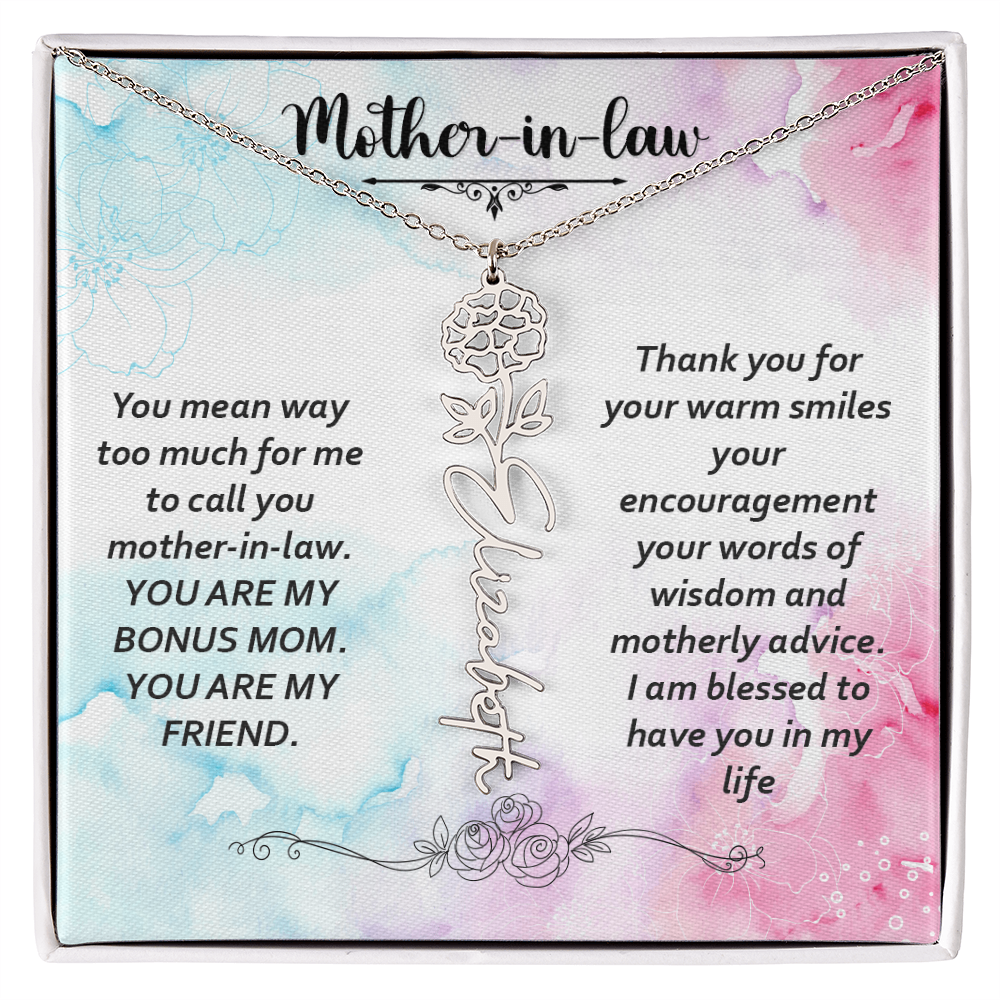 Mother-in-Law Bonus Mum and Friend Flower Name Necklace
