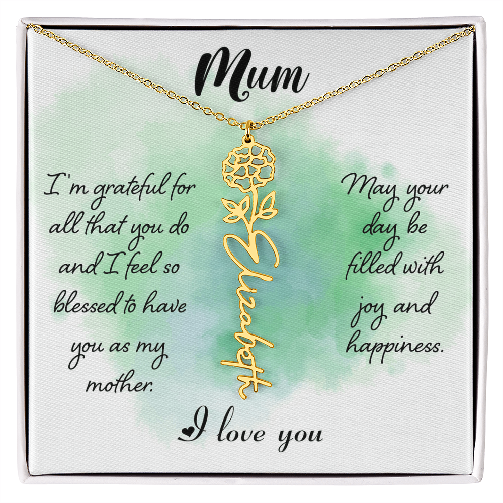 Mum Grateful for All You Do Flower Name Necklace