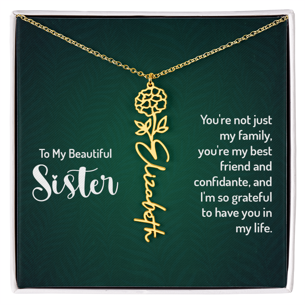 To My Beautiful Sister Best Friend and Confidante Flower Name Necklace