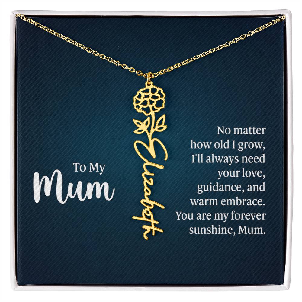 To My Mum Forever Sunshine Flower Name Necklace