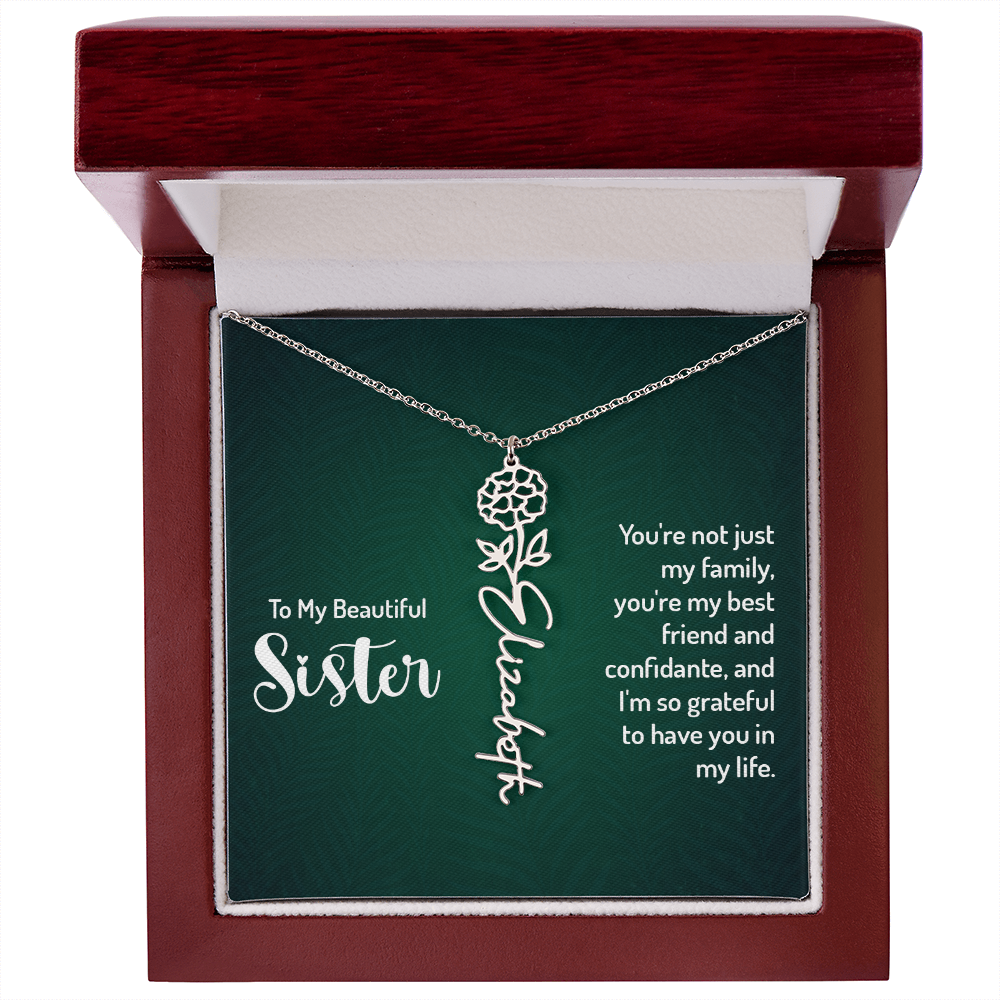 To My Beautiful Sister Best Friend and Confidante Flower Name Necklace