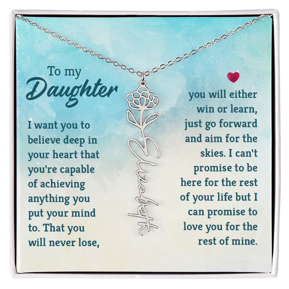 To My Daughter Aim for the Skies Flower Name Necklace