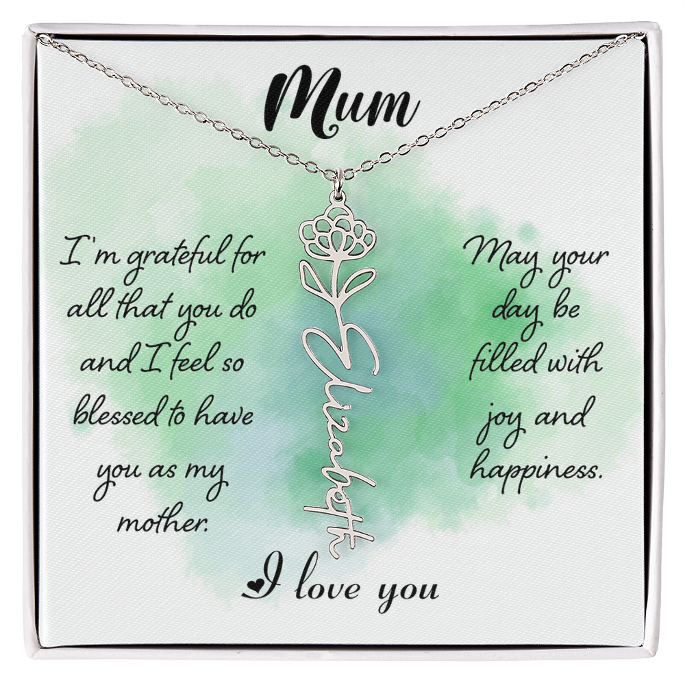 Mum Grateful for All You Do Flower Name Necklace