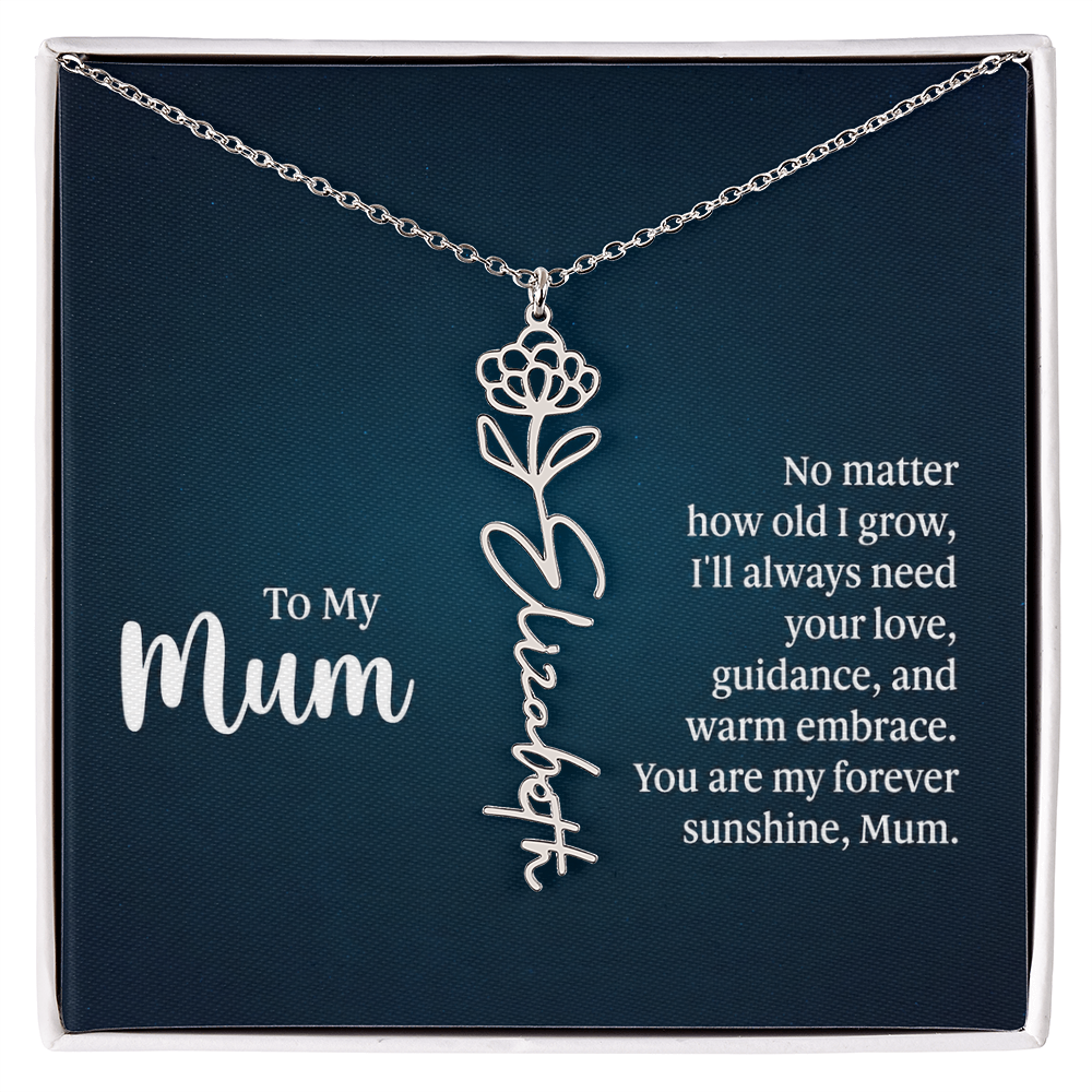 To My Mum Forever Sunshine Flower Name Necklace