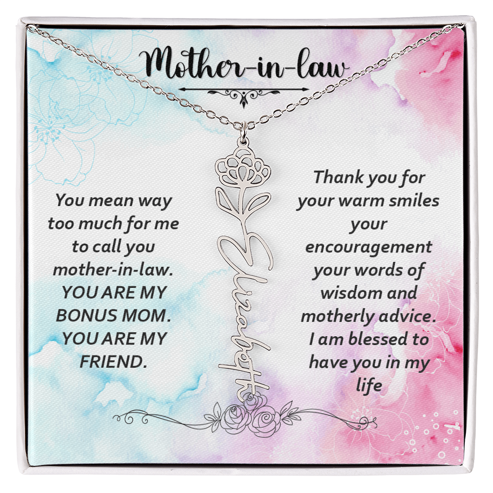 Mother-in-Law Bonus Mum and Friend Flower Name Necklace