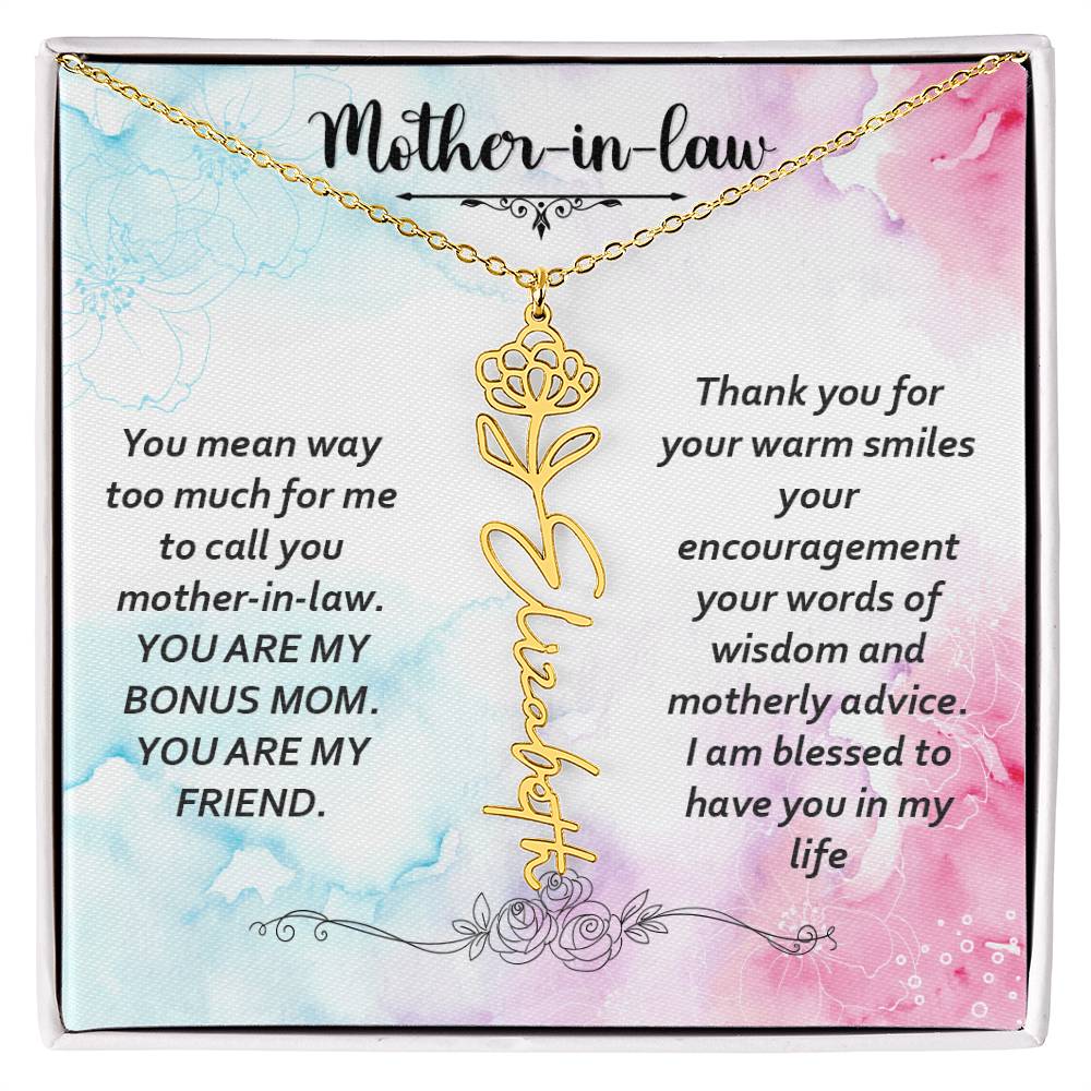Mother-in-Law Bonus Mum and Friend Flower Name Necklace