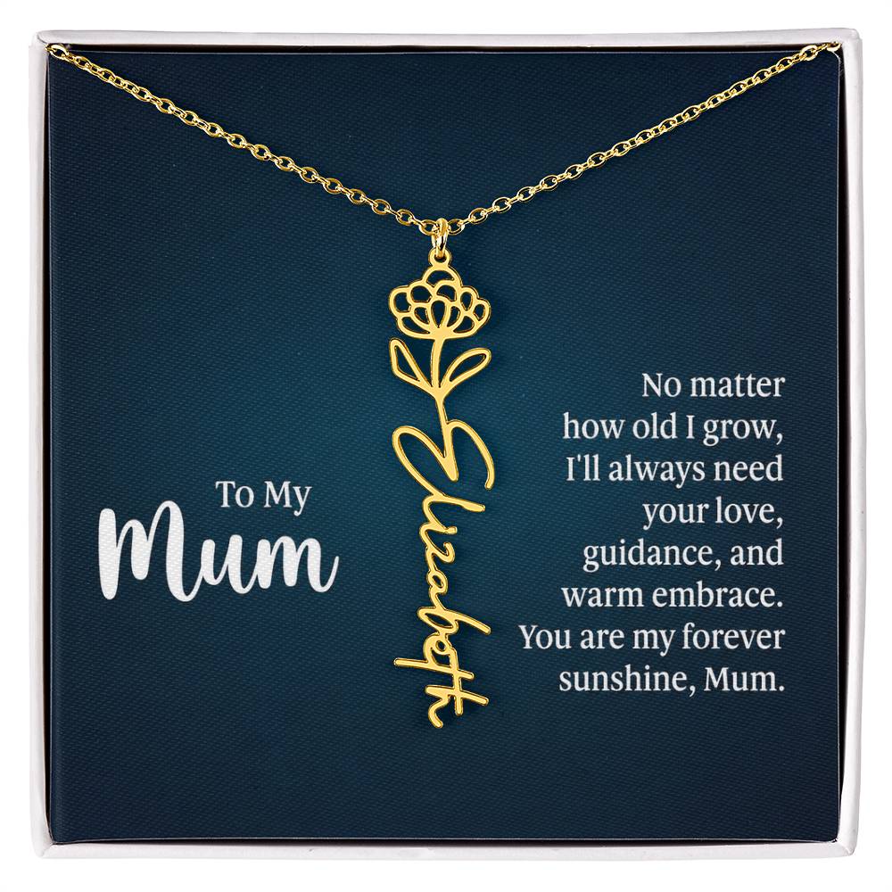 To My Mum Forever Sunshine Flower Name Necklace