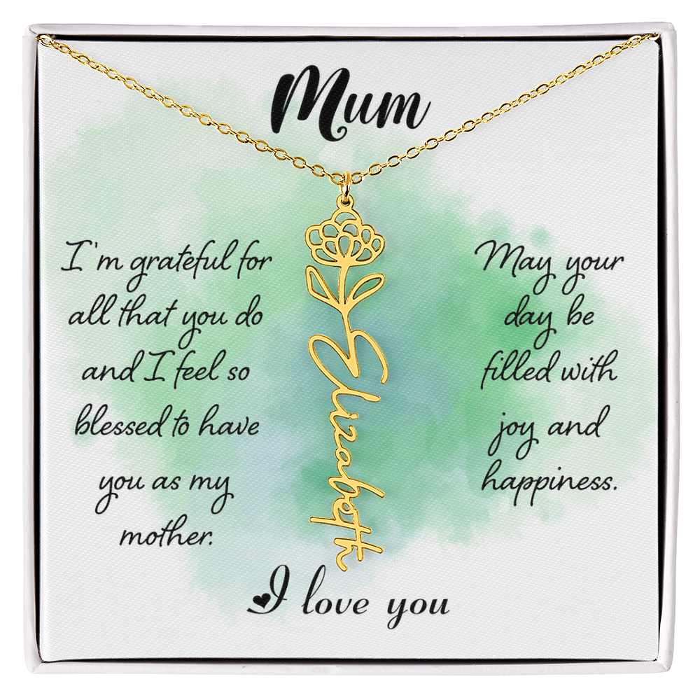 Mum Grateful for All You Do Flower Name Necklace