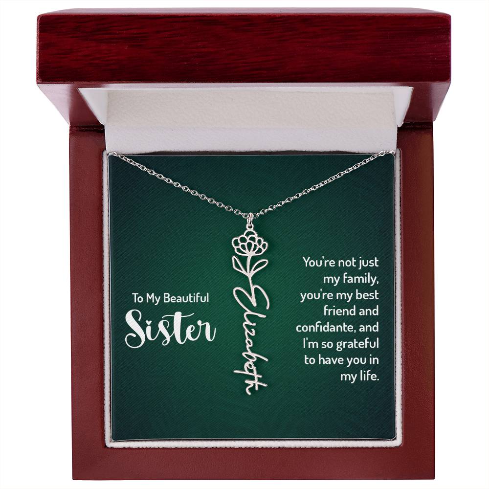 To My Beautiful Sister Best Friend and Confidante Flower Name Necklace