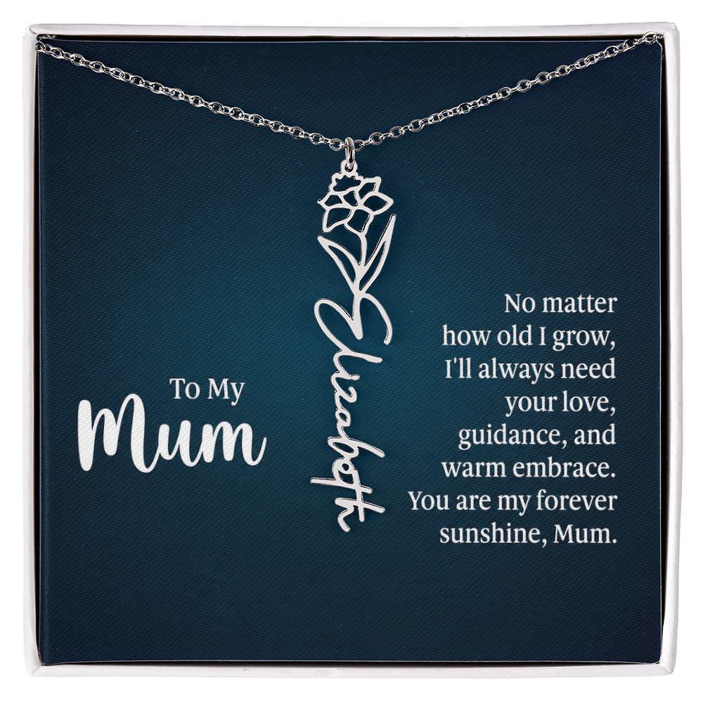To My Mum Forever Sunshine Flower Name Necklace
