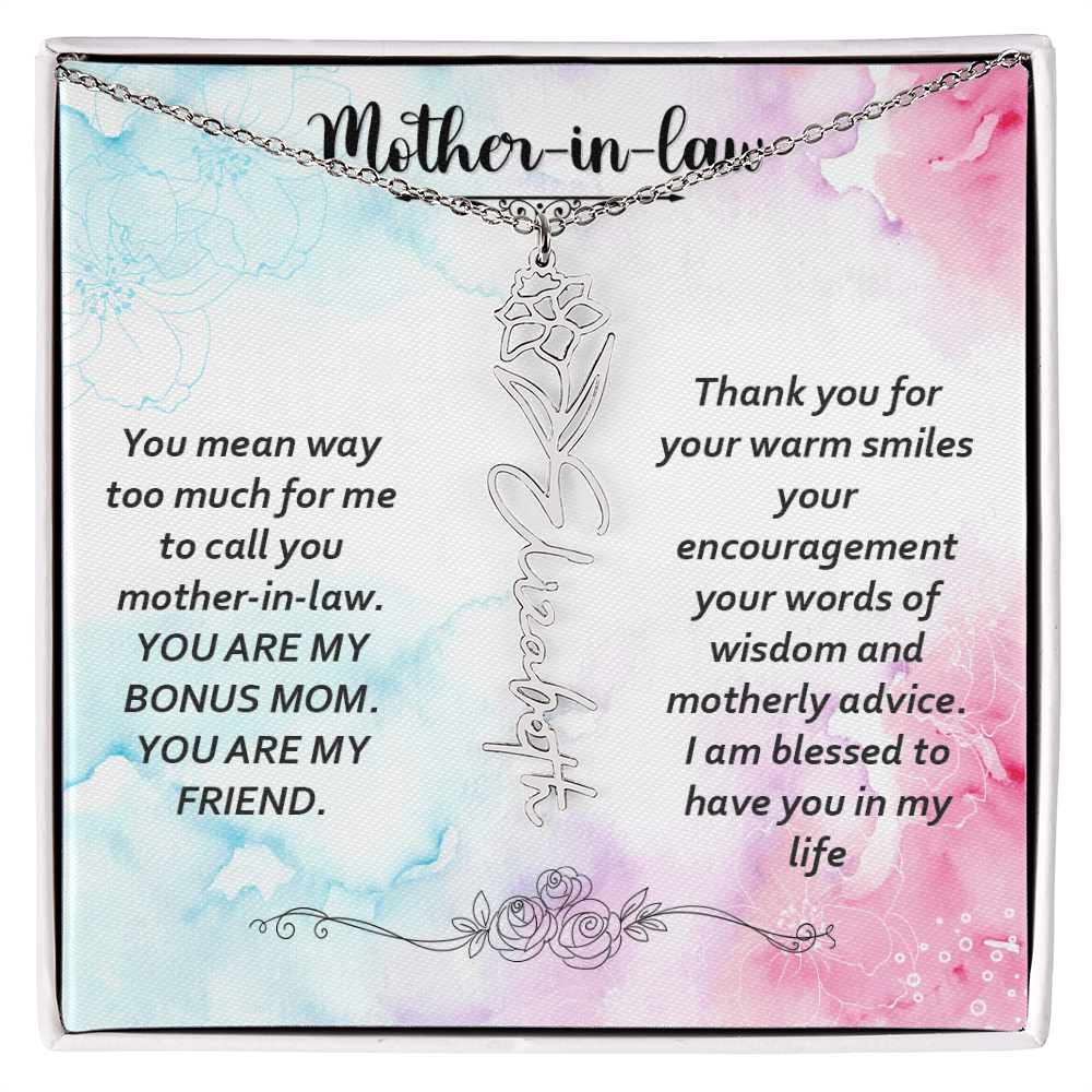 Mother-in-Law Bonus Mum and Friend Flower Name Necklace