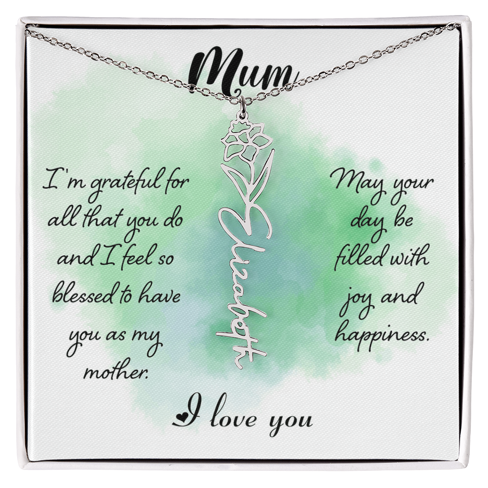 Mum Grateful for All You Do Flower Name Necklace