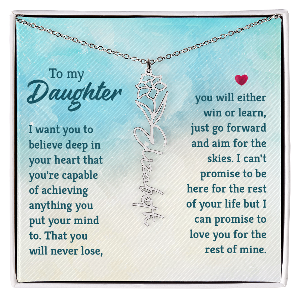 To My Daughter Aim for the Skies Flower Name Necklace