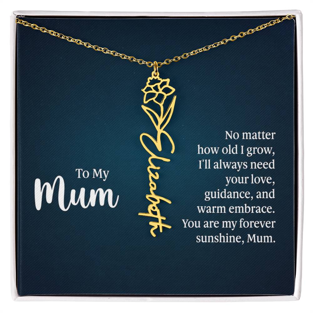 To My Mum Forever Sunshine Flower Name Necklace