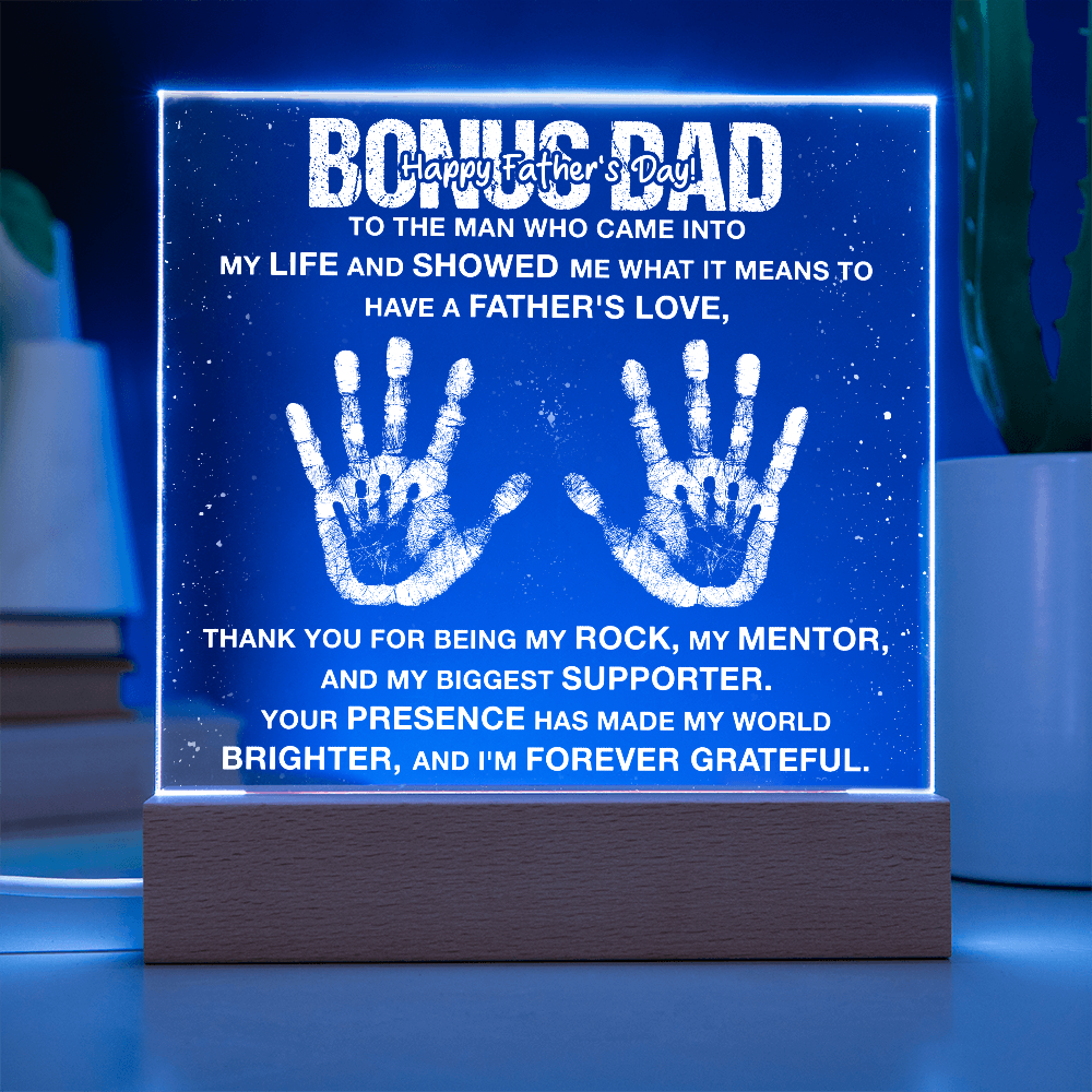 Bonus Dad My Rock and Mentor Father's Day Acrylic Square Plaque