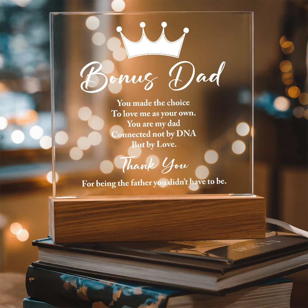 Bonus Dad Connected by Love Not DNA Acrylic Square Plaque