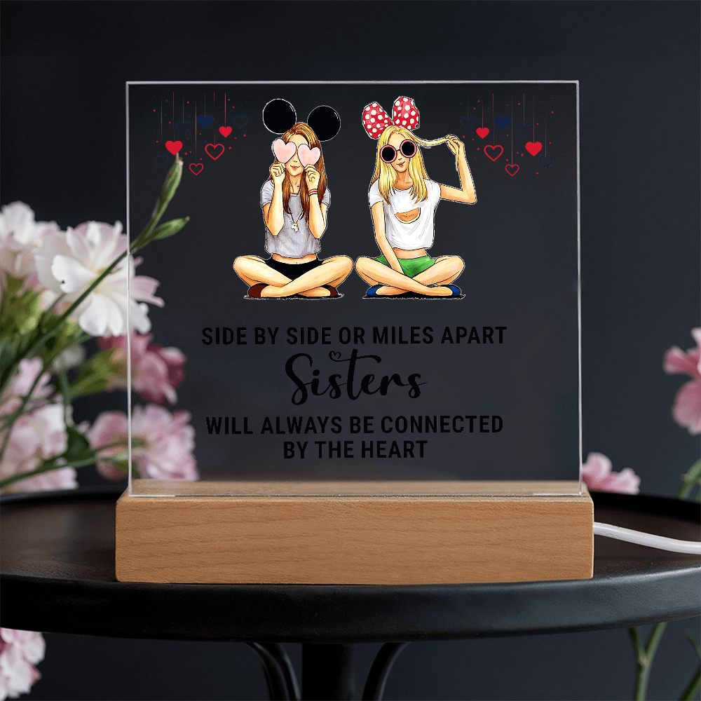Sisters Side by Side or Miles Apart Acrylic Square Plaque