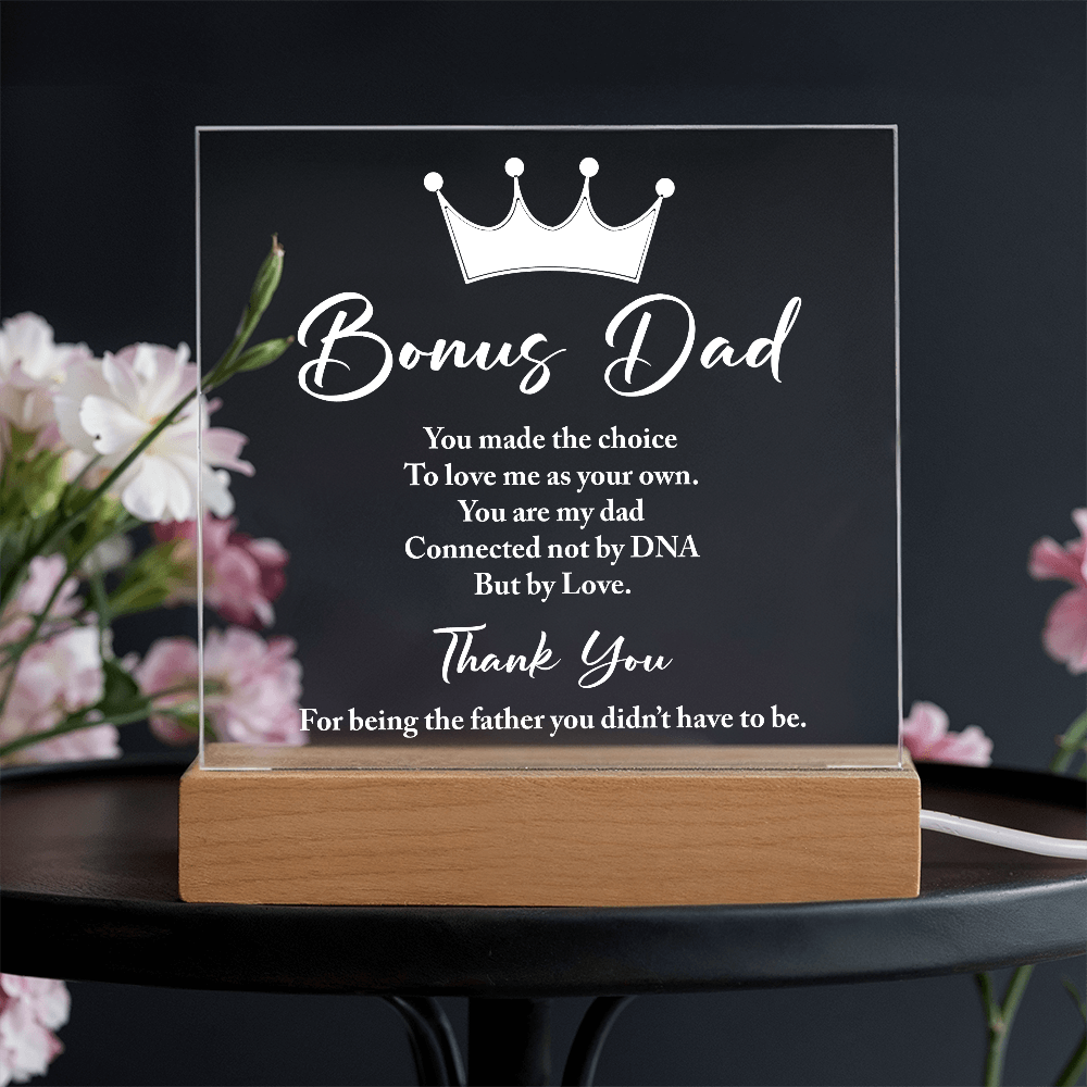 Bonus Dad Connected by Love Not DNA Acrylic Square Plaque