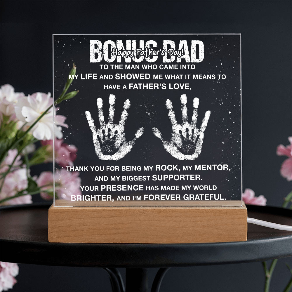 Bonus Dad My Rock and Mentor Father's Day Acrylic Square Plaque