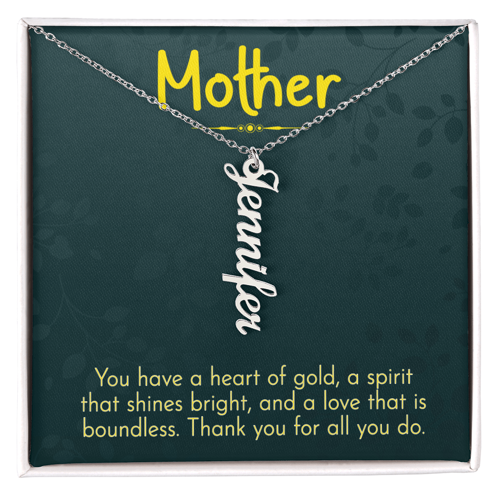 Mother Heart of Gold Multi Vertical Name Necklace