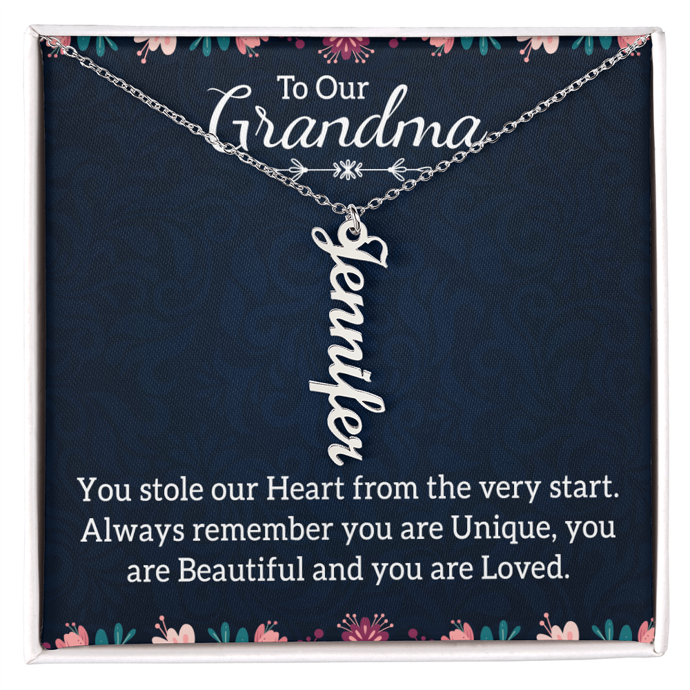 Multi Vertical Name Necklace with Message Card – Design One