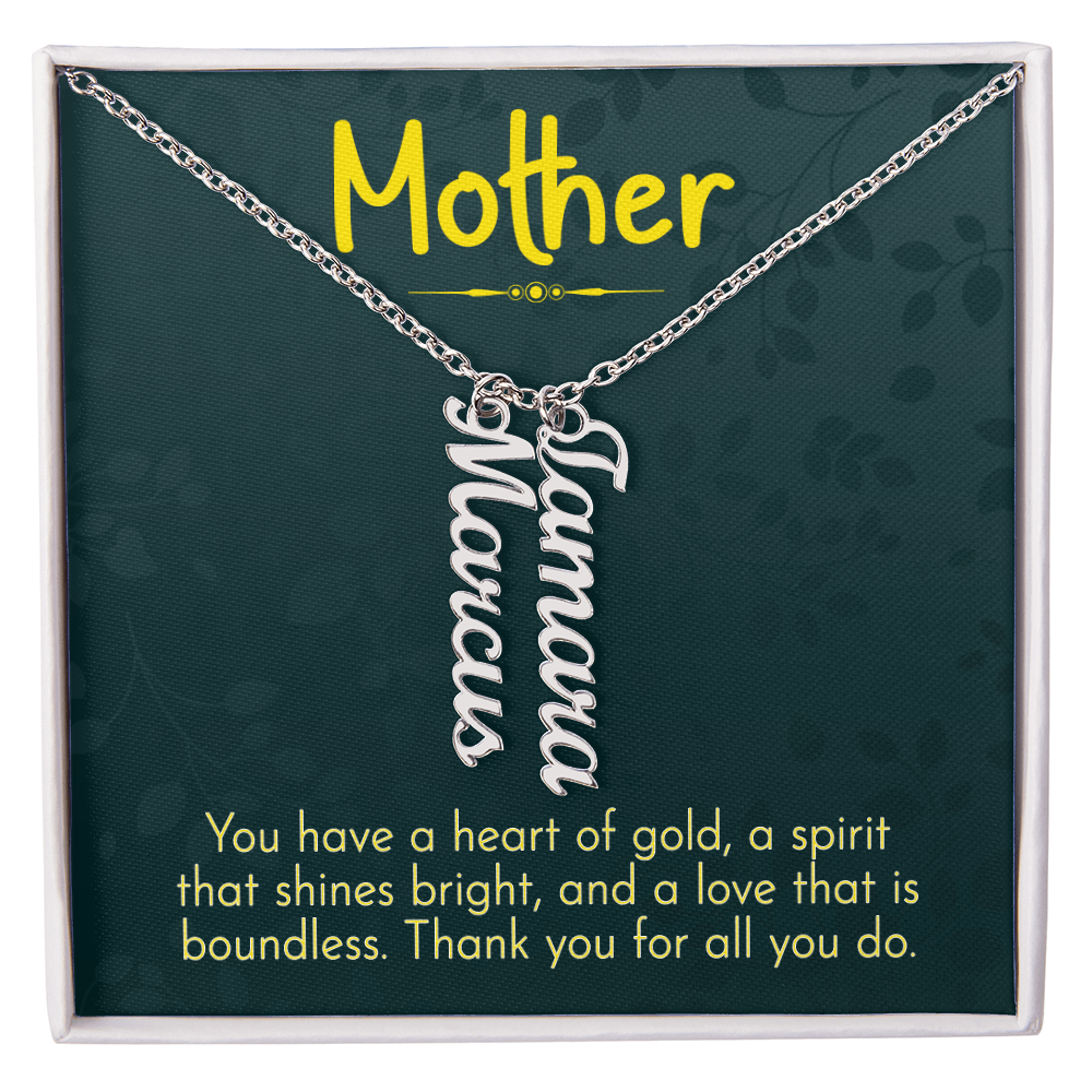 Mother Heart of Gold Multi Vertical Name Necklace