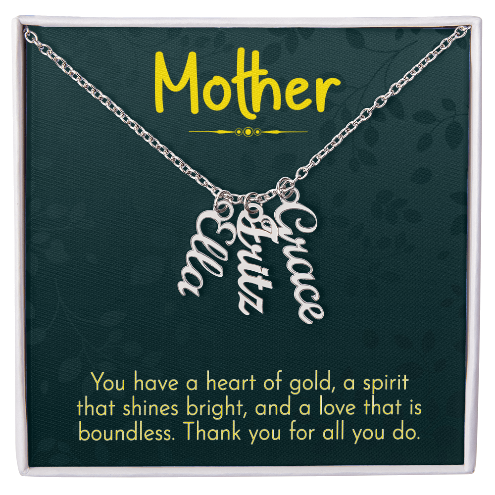 Mother Heart of Gold Multi Vertical Name Necklace