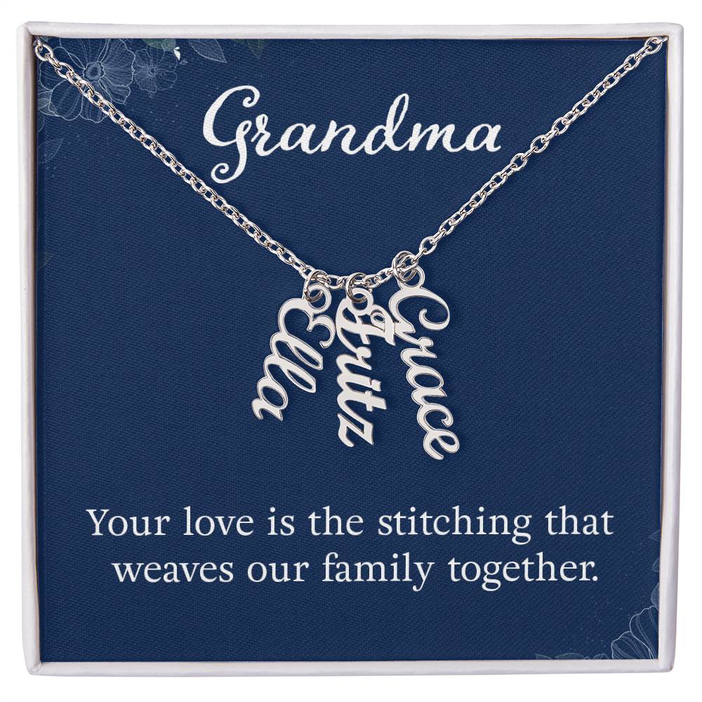 Multi Vertical Name Necklace with Message Card – Design Two