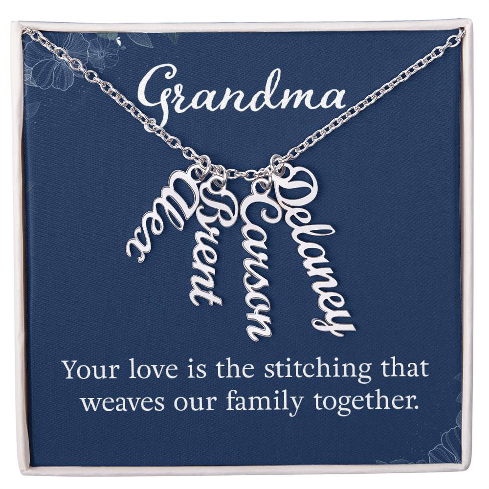 Multi Vertical Name Necklace with Message Card – Design Two