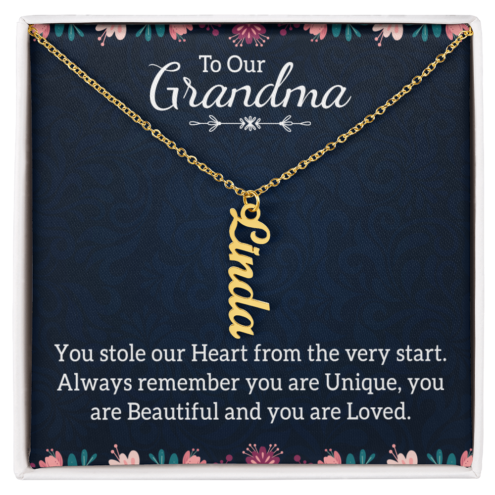 Multi Vertical Name Necklace with Message Card – Design One