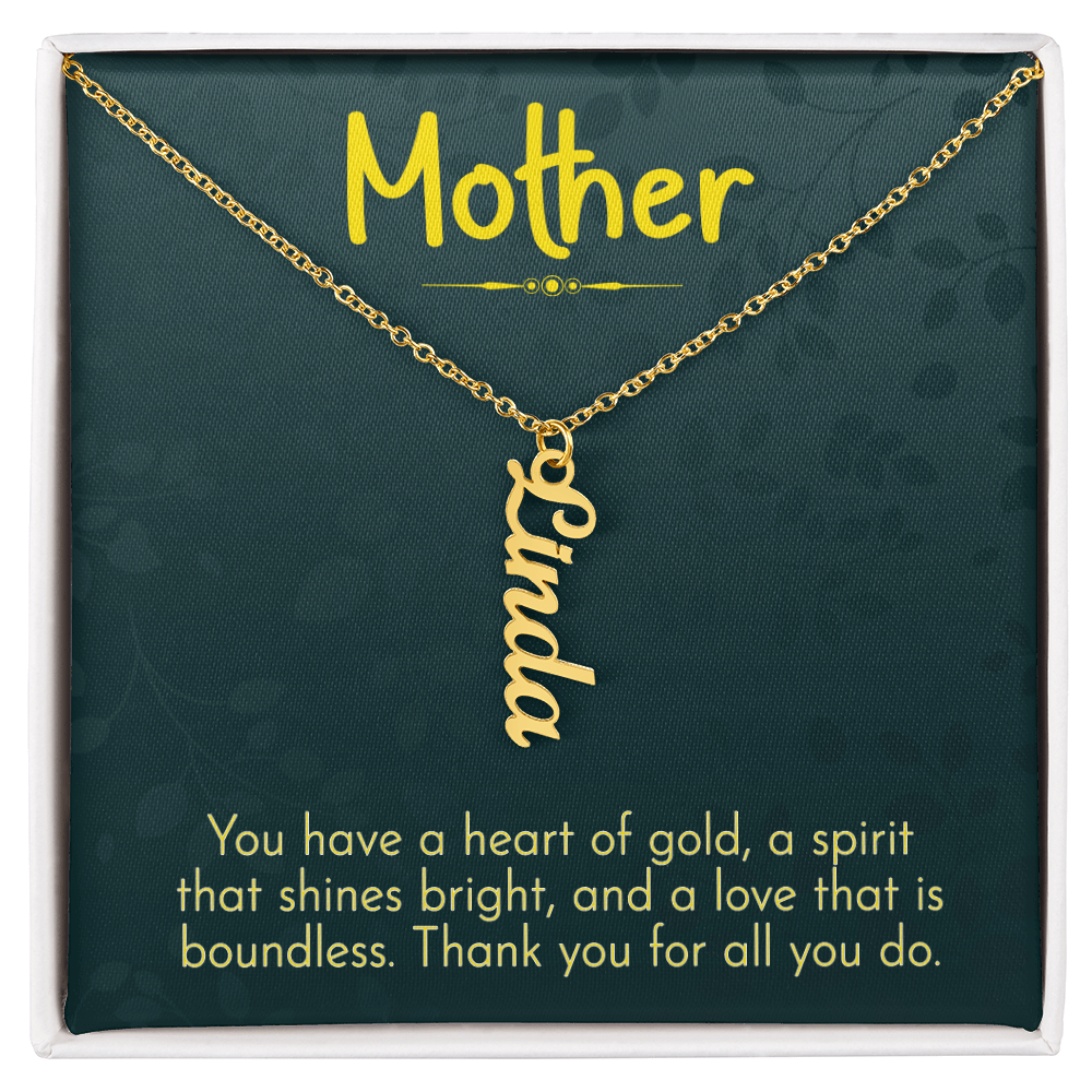 Mother Heart of Gold Multi Vertical Name Necklace